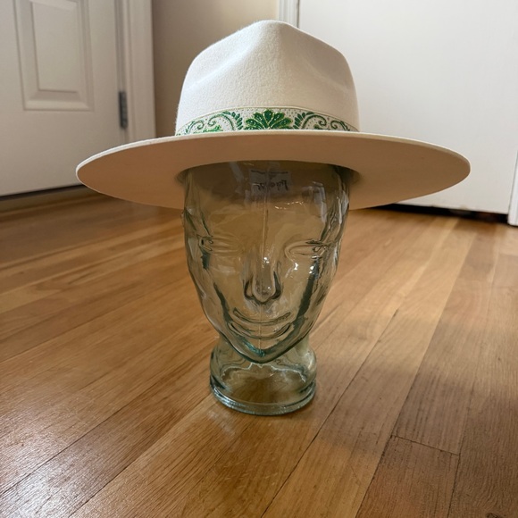 LACK OF COLOR BEVERLY IVY GREEN FEDORA WOOL WITH VINTAGE FRENCH RIBBON NWT main image 5